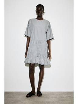 COS - Women Grey SMOCKED SEERSUCKER MINI DRESS