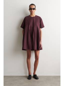 COS - Women Red PLEATED COTTON-POPLIN MINI DRESS