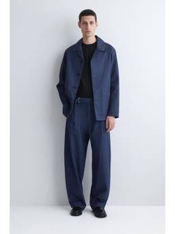 COS - Men Blue BELTED DENIM RELAXED-FIT BARREL-LEG TROUSERS