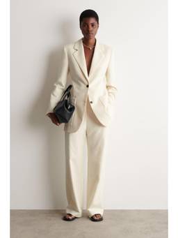 COS - Women White TEXTURED SLIM STRAIGHT-LEG TROUSERS