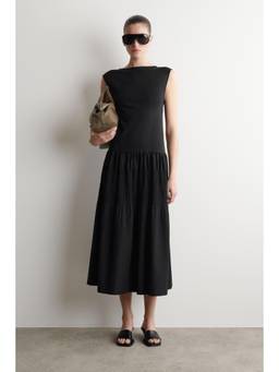 COS - Women Black TIERED GATHERED MIDI DRESS
