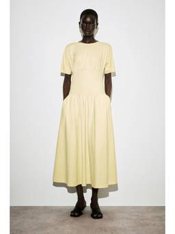 COS - Women Yellow WAISTED COTTON MIDI DRESS