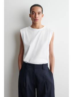 COS - Women White FOLDED-SHOULDER COTTON-JERSEY TANK TOP