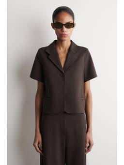 COS - Women Brown TWILL-JERSEY SHORT-SLEEVED BLAZER