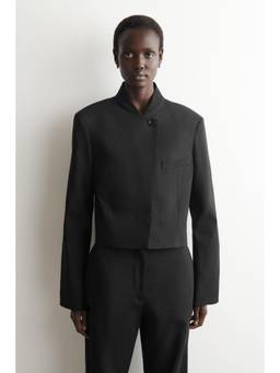 COS - Women Black CROPPED STRUCTURED LINEN BLAZER
