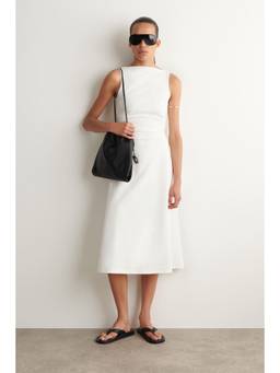 COS - Women White RUCHED-WAIST COTTON-JERSEY MIDI DRESS