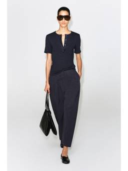 COS - Women Blue PLEATED COTTON BARREL-LEG TROUSERS