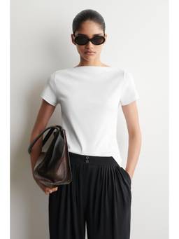 COS - Women White SLIM BOAT-NECK COTTON T-SHIRT