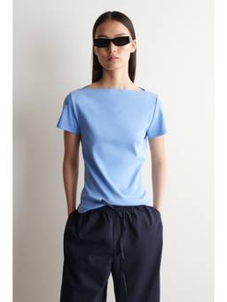 COS - Women Blue SLIM BOAT-NECK COTTON T-SHIRT