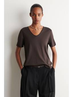 COS - Women Brown U-NECK LIGHTWEIGHT COTTON T-SHIRT