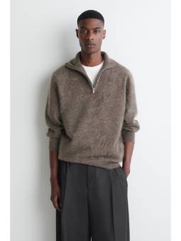 COS - Men Brown BRUSHED PURE CASHMERE ZIP-UP JUMPER