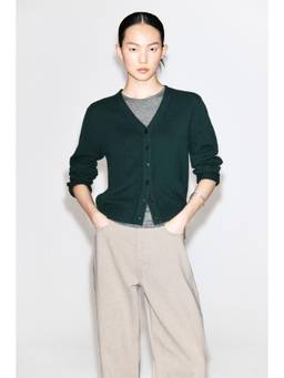 COS - Women Green MERINO WOOL V-NECK CARDIGAN