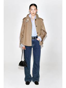 COS - Women Beige CHECK-DETAIL COTTON SHORT TRENCH JACKET