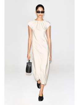 COS - Women White GATHERED SATIN MIDI DRESS