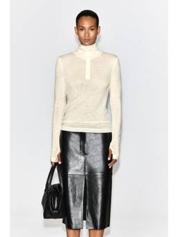 COS - Women White MERINO WOOL BUTTONED FUNNEL-NECK TOP