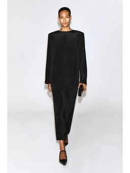 COS - Women Black BUTTON-DETAIL SILK-CREPE MAXI DRESS