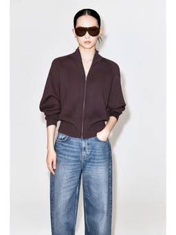 COS - Women Red KNITTED FUNNEL-NECK ZIP-UP JACKET