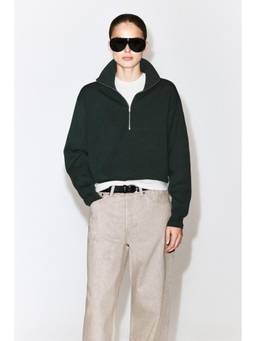 COS - Women Green FUNNEL-NECK HALF-ZIP KNITTED JUMPER