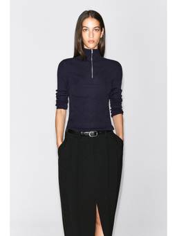 COS - Women Blue SEAMLESS MERINO WOOL ZIP-UP TOP