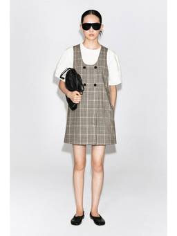 COS - Women Beige CHECKED WOOL MINI PINAFORE DRESS