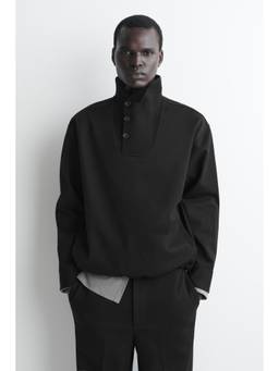 COS - Men Black WOOL-JERSEY FUNNEL-NECK JUMPER