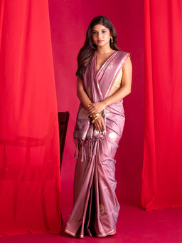 Beatitude - Pink Banarasi Saree with Unstitched Blouse