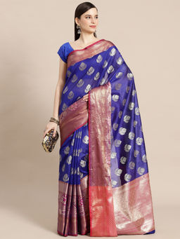 Banarasi Silk Works - Royal Blue Booti Art Silk Meena Skirt Paithani Saree with Unstitched Blouse