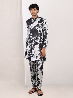 Bohame - Jesse Light Grey And Black Overlap Kurta (set Of 2)