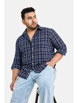 Snitch - Navy Checks Full Sleeves Regular Casual Shirt for Men