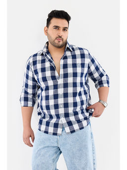 Snitch - Navy Checks Full Sleeves Regular Casual Shirt for Men