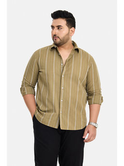 Snitch - Olive Stripes Full Sleeves Regular Casual Shirt for Men