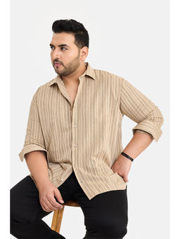 Snitch - Beige Stripes Full Sleeves Regular Casual Shirt for Men