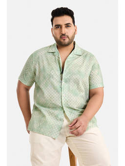 Snitch - Light Green Geometric Half Sleeves Regular Casual Shirt for Men