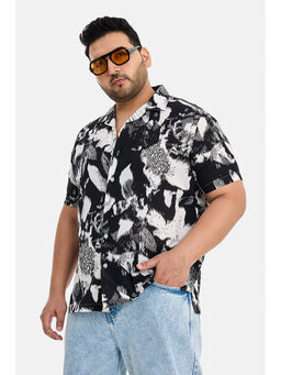 Snitch - Black Abstract Half Sleeves Regular Casual Shirt for Men