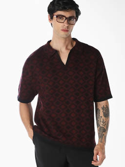 Jack & Jones - Men Printed Cotton Knitted Polo T-Shirt