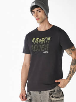 Jack & Jones - Men Grey Logo Print T-Shirt