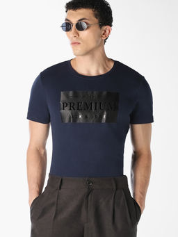 Jack & Jones - Men Navy Blue Logo Print T-Shirt