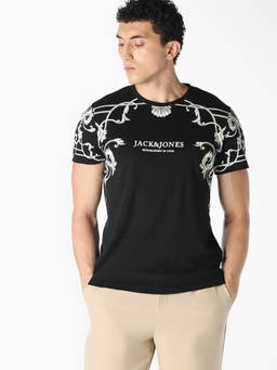 Jack & Jones - Men Black Printed T-Shirt