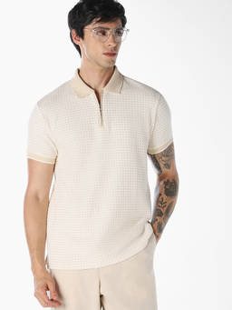 Jack & Jones - Men Textured Zip Polo T-Shirt