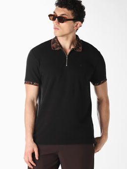 Jack & Jones - Men Black Zip Polo T-Shirt