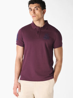 Jack & Jones - Men Knitted Cotton Purple Polo T-Shirt