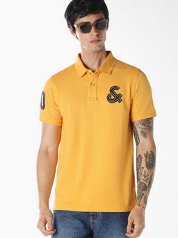 Jack & Jones - Men Knitted Cotton Yellow Polo T-Shirt