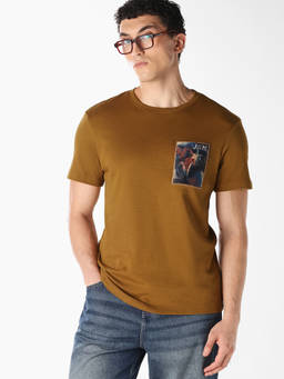 Jack & Jones - Men Brown Applique Patchwork T-Shirt (S)