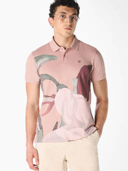 Jack & Jones - Men Pink Floral Printed Cotton Polo T-Shirt