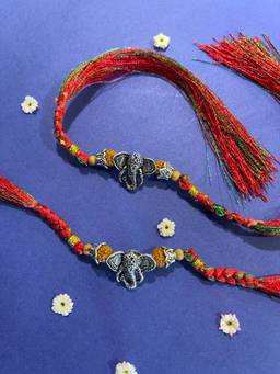 Digital Dress Room - Fancy Designer Chandan Thread Rakhi Ganesha Elephant Rudraksh Beads (Pack of 2)