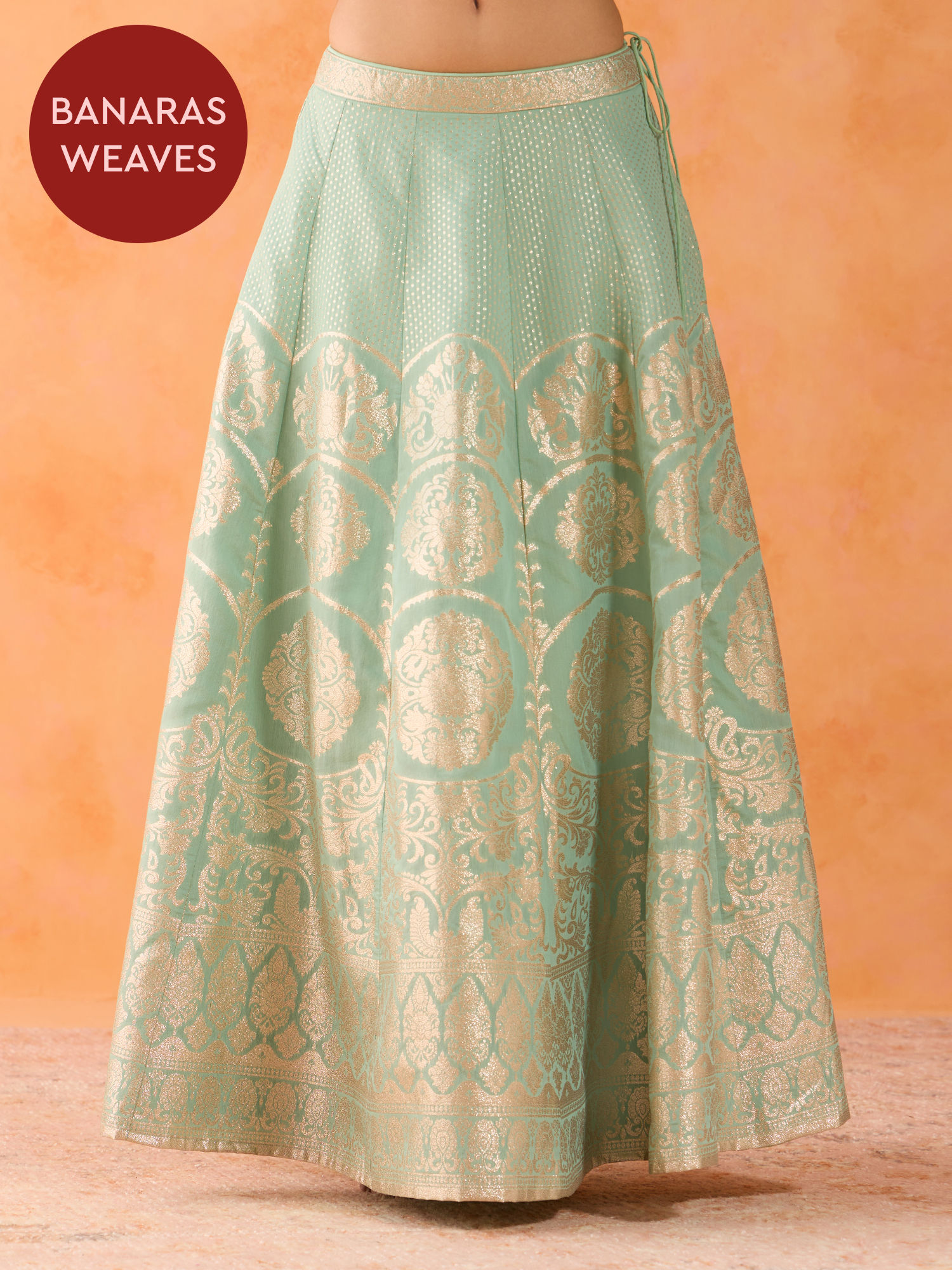 Buy Gajra Gang Banaras Peach Panel Brocade Skirt GGBBSKT02 Online