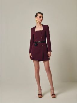 Prot Official - Wine Bud Blazer Dress With Belt (Set of 2)