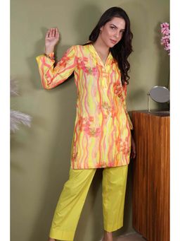 ALLUREARMOIRE - Floral Sequined Chanderi Kurti With Pant (Set of 2)