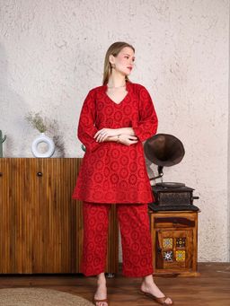 ALLUREARMOIRE - Self Design Red Co-Ord (Set of 2)