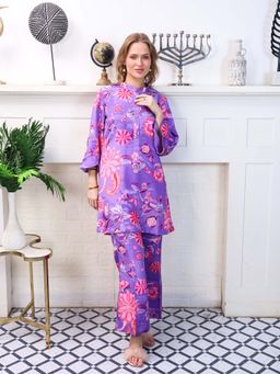 ALLUREARMOIRE - Floral Printed Mandarin Collar Co-Ord (Set of 2)